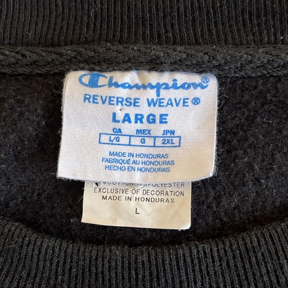 Champion Reverse Weave Black Teal Chenille Script Logo Crewneck Sweatshirt L - Picture 7 of 8